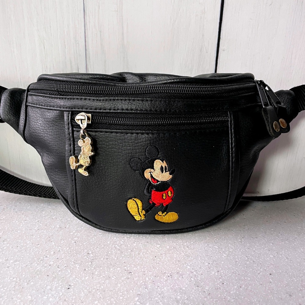 Vintage 90s Walt Disney World Mickey Mouse Black Waist Belt Bag Fanny Pack Charm
